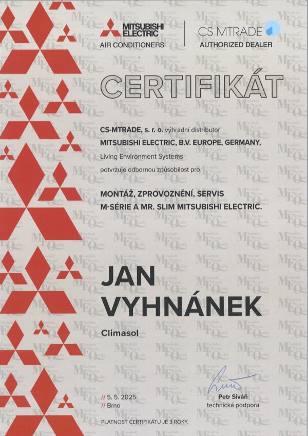 Certifikát Mitsubishi RAC - Vyhnánek