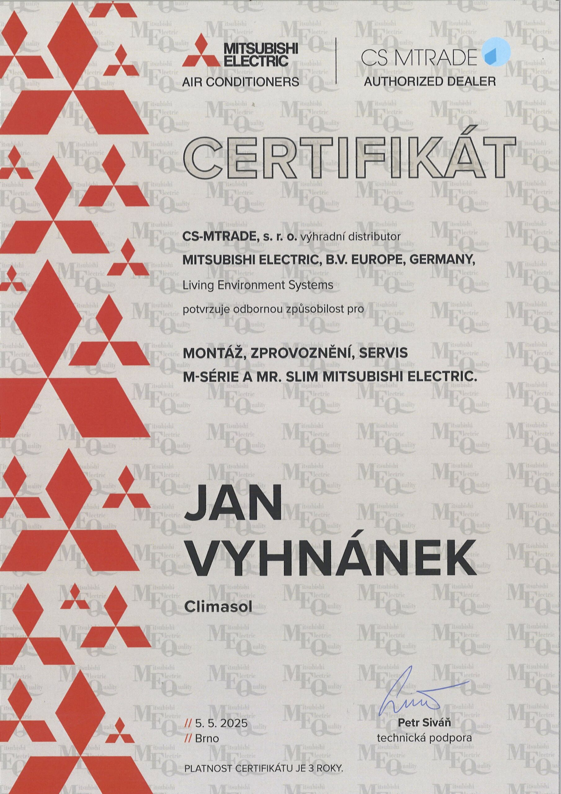 Certifikát Mitsubishi – RAC – Vyhnánek